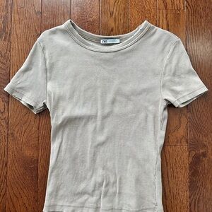 Zara Women's Short Sleeve Taupe Tee